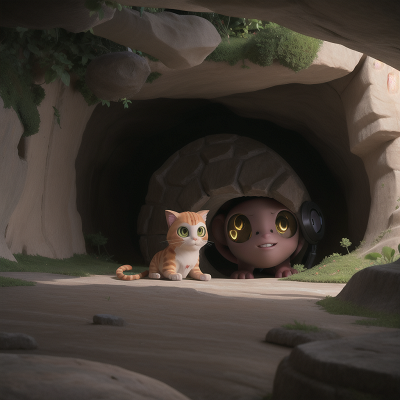 Image For Post Anime, cat, robot, teleportation device, cave, monkey, HD, 4K, AI Generated Art