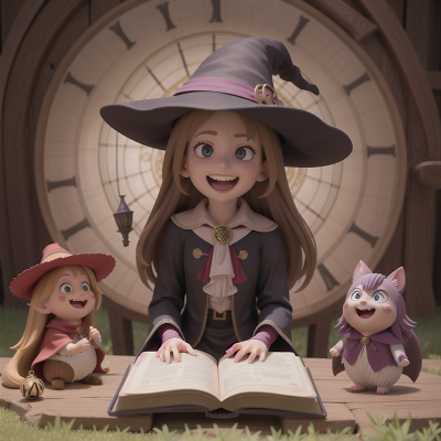 Image For Post Anime, witch, celebrating, suspicion, laughter, spell book, HD, 4K, AI Generated Art