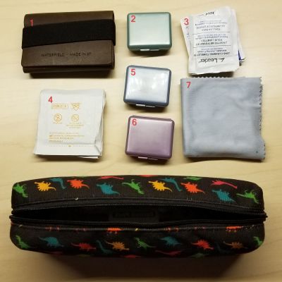 Image For Post | 1. Leather Card Holder - https://www.sfbags.com/collections/minimalist-wallets/products/leather-card-holder
2. Pill Case - Excedrin
3. Leader Lens Cleaning Towelettes - https://www.amazon.com/dp/B00B1XKN52
4. Webcol Alcohol Prep - https://www.amazon.com/dp/B01HDZ4TK6
5. Pill Case - Ibuprofen
6. Pill Case - Acetaminophen
7. Large Microfiber Cloth - https://www.amazon.com/dp/B019O1RH4W