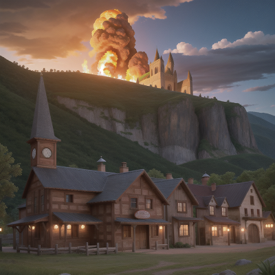 Image For Post Anime, wild west town, mountains, cathedral, thunder, fire, HD, 4K, AI Generated Art