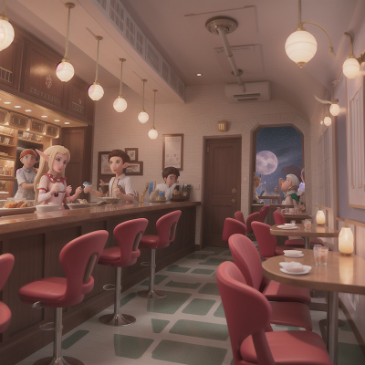 Image For Post Anime, elf, space station, flying, romance, ice cream parlor, HD, 4K, AI Generated Art