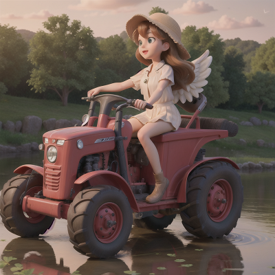 Image For Post Anime, tractor, river, stars, turtle, angel, HD, 4K, AI Generated Art