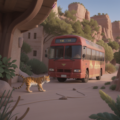 Image For Post Anime, bus, sabertooth tiger, cat, desert oasis, yeti, HD, 4K, AI Generated Art