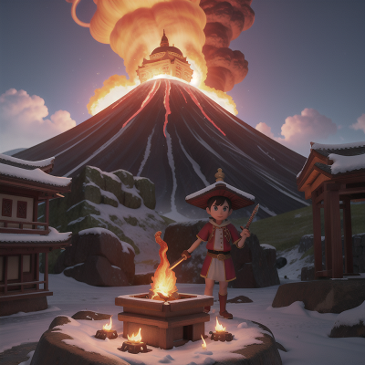 Image For Post Anime, volcano, temple, treasure, sword, snow, HD, 4K, AI Generated Art