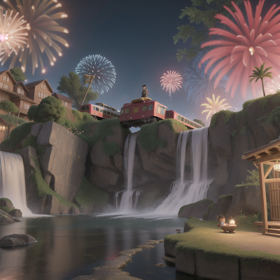 Image For Post Anime, waterfall, flying carpet, fireworks, train, anger, HD, 4K, AI Generated Art
