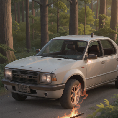 Image For Post Anime, suspicion, forest, car, fire, castle, HD, 4K, AI Generated Art