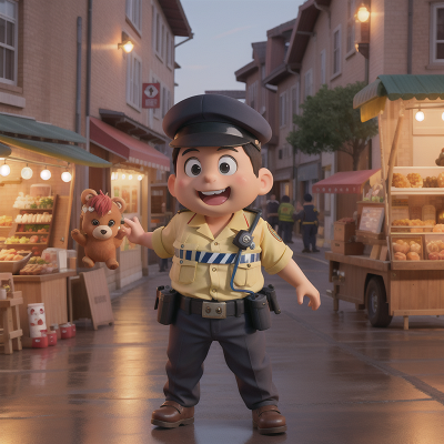 Image For Post Anime, police officer, market, fire, joy, bear, HD, 4K, AI Generated Art