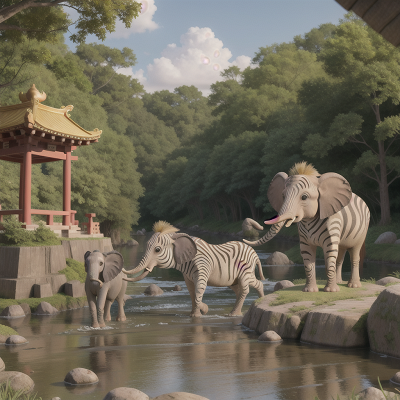 Image For Post Anime, temple, elephant, river, forest, zebra, HD, 4K, AI Generated Art