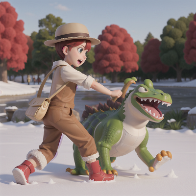 Image For Post Anime, fighting, hat, park, alligator, snow, HD, 4K, AI Generated Art