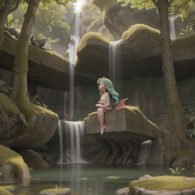 Image For Post Anime, romance, griffin, swamp, mermaid, waterfall, HD, 4K, AI Generated Art
