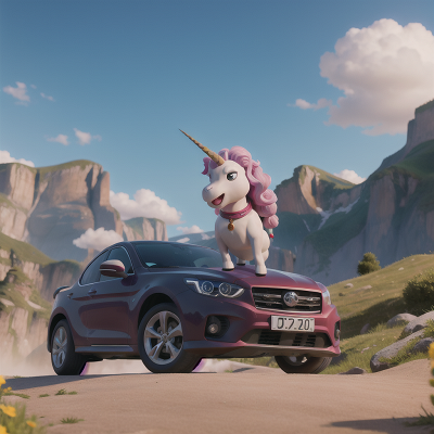 Image For Post Anime, mountains, car, unicorn, singing, wind, HD, 4K, AI Generated Art