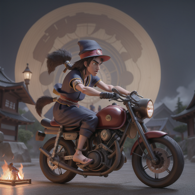 Image For Post Anime, time machine, samurai, bicycle, wizard's hat, werewolf, HD, 4K, AI Generated Art
