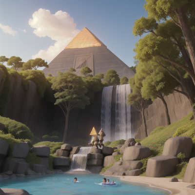 Image For Post Anime, pyramid, park, waterfall, astronaut, lava, HD, 4K, AI Generated Art