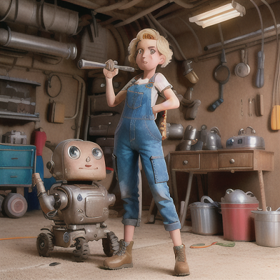 Image For Post Anime Art, Resourceful mechanic, messy short blonde hair, in a sprawling garage filled with various vehicle parts