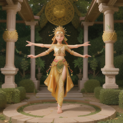 Image For Post Anime Art, Ancient spirit dancer, golden hair intertwined with nature, in a sacred temple garden