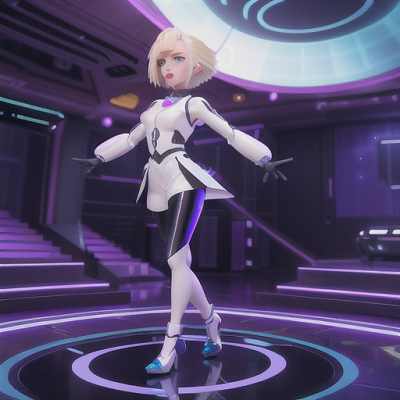 Image For Post Anime Art, Talented android musician, platinum blonde hair cascading down her back, on a futuristic concert stage
