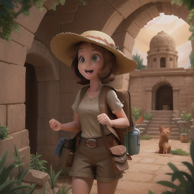 Image For Post Anime Art, Adventurous archeologist, sandy brown hair with a sunhat, in a hidden underground tomb