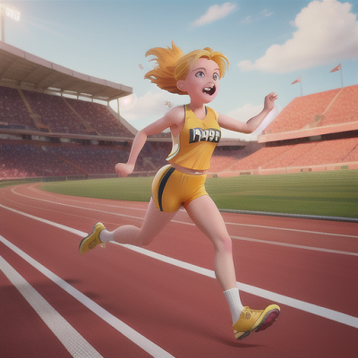 Image For Post Anime Art, Determined sprinter, radiant yellow hair streaming through wind, darting through a high school sports track