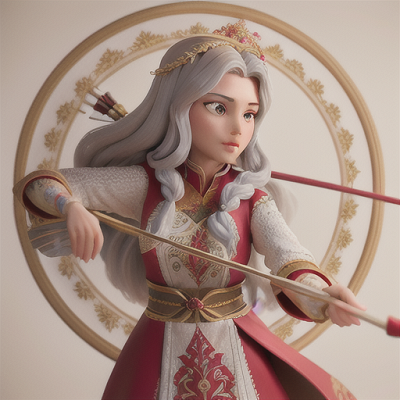 Image For Post Anime Art, Skilled archer in the Imperial Court, long silver hair adorned with flowers, participating in an archery con