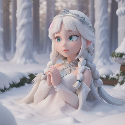 Image For Post Anime Art, Snow enchantress, icy white hair in intricate braids, in a serene winter forest