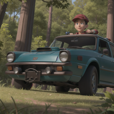 Image For Post Anime, car, forest, police officer, cursed amulet, mechanic, HD, 4K, AI Generated Art