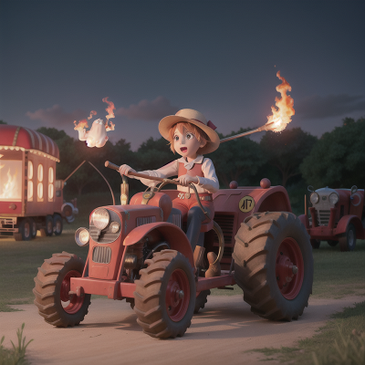 Image For Post Anime, ghost, circus, trumpet, tractor, fire, HD, 4K, AI Generated Art