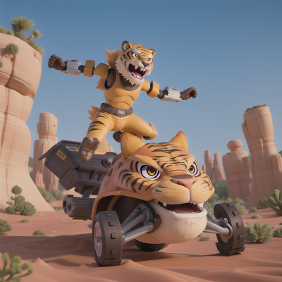 Image For Post Anime, robot, sabertooth tiger, sled, desert oasis, jumping, HD, 4K, AI Generated Art