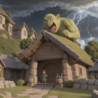 Image For Post Anime, museum, troll, ogre, village, storm, HD, 4K, AI Generated Art