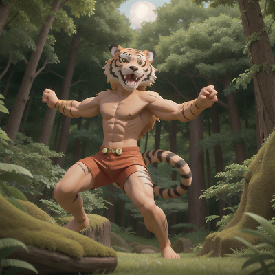 Image For Post Anime, enchanted forest, tiger, force field, success, werewolf, HD, 4K, AI Generated Art