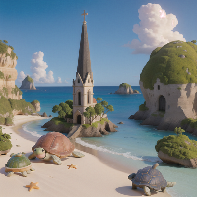 Image For Post Anime, cathedral, island, turtle, key, beach, HD, 4K, AI Generated Art