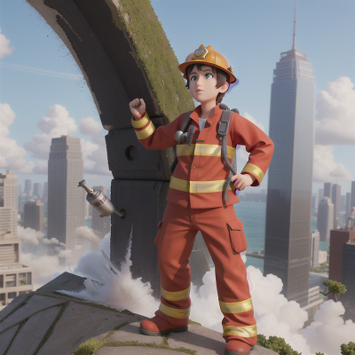 Image For Post Anime, bravery, tsunami, firefighter, skyscraper, museum, HD, 4K, AI Generated Art