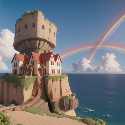 Image For Post Anime, tower, cave, beach, train, rainbow, HD, 4K, AI Generated Art