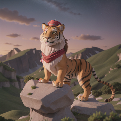 Image For Post Anime, stars, mountains, pirate, lion, tiger, HD, 4K, AI Generated Art