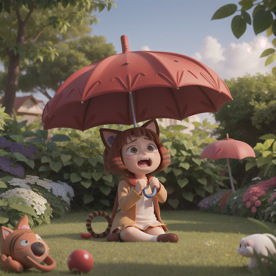 Image For Post Anime, crying, umbrella, cat, spaceship, garden, HD, 4K, AI Generated Art