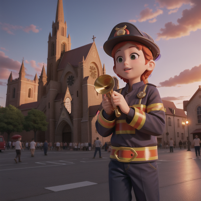 Image For Post Anime, cathedral, carnival, trumpet, firefighter, sunset, HD, 4K, AI Generated Art