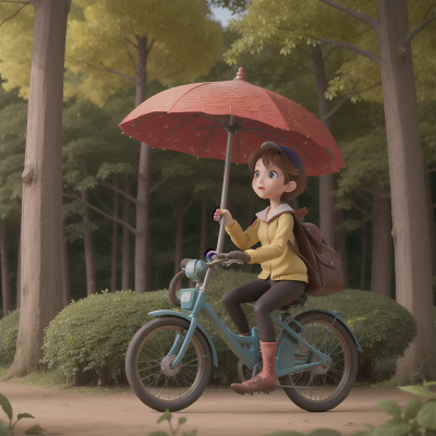 Image For Post Anime, bicycle, enchanted forest, city, umbrella, bird, HD, 4K, AI Generated Art