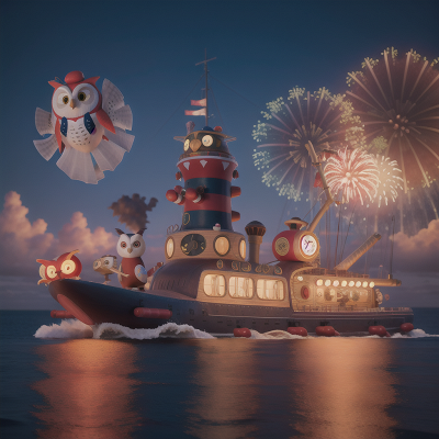 Image For Post Anime, submarine, carnival, fireworks, map, owl, HD, 4K, AI Generated Art