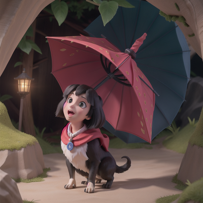 Image For Post Anime, witch, umbrella, cave, joy, dog, HD, 4K, AI Generated Art