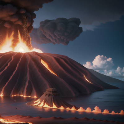 Image For Post Anime, ocean, volcanic eruption, hail, village, betrayal, HD, 4K, AI Generated Art