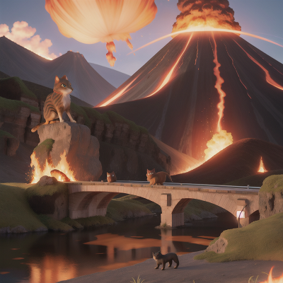 Image For Post Anime, volcanic eruption, cat, bridge, bird, centaur, HD, 4K, AI Generated Art
