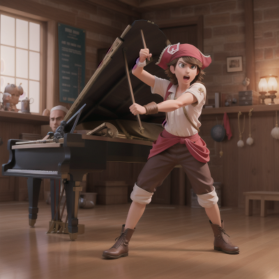 Image For Post Anime, mechanic, fighting, piano, pirate, cursed amulet, HD, 4K, AI Generated Art