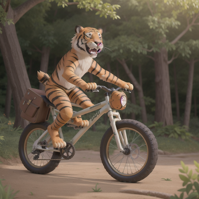 Image For Post Anime, sabertooth tiger, bicycle, bear, fairy dust, confusion, HD, 4K, AI Generated Art