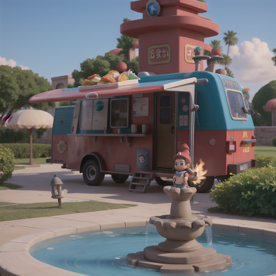 Image For Post Anime, taco truck, crystal, fountain, rocket, sword, HD, 4K, AI Generated Art