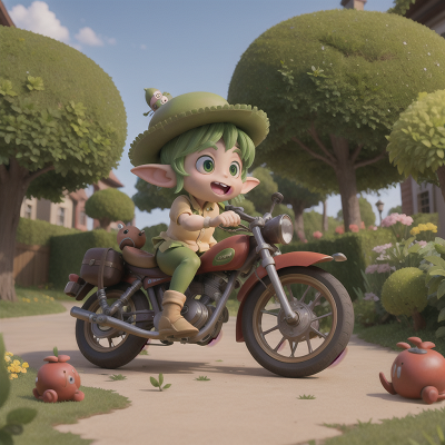 Image For Post Anime, goblin, garden, hat, bicycle, helicopter, HD, 4K, AI Generated Art