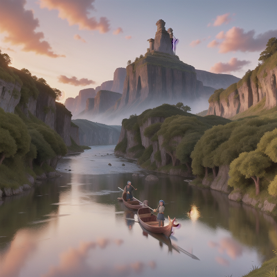 Image For Post Anime, river, sunrise, sword, vikings, wizard's hat, HD, 4K, AI Generated Art