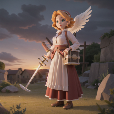 Image For Post Anime, ghostly apparition, angel, sunset, accordion, sword, HD, 4K, AI Generated Art
