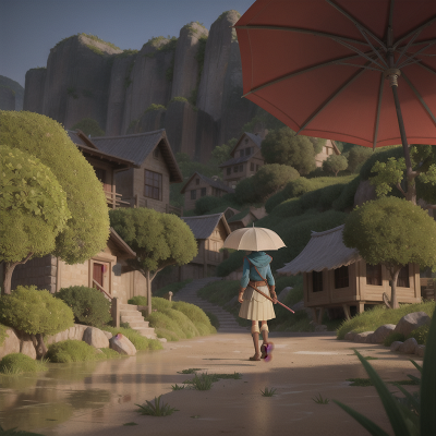 Image For Post Anime, umbrella, village, sword, swamp, desert, HD, 4K, AI Generated Art