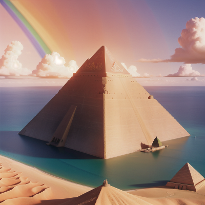 Image For Post Anime, pyramid, ocean, desert, airplane, rainbow, HD, 4K, AI Generated Art