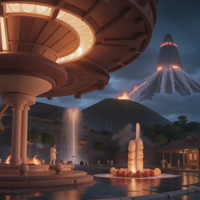Image For Post Anime, hovercraft, fountain, storm, volcanic eruption, hot dog stand, HD, 4K, AI Generated Art