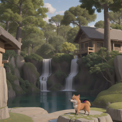 Image For Post Anime, ninja, park, fox, waterfall, dog, HD, 4K, AI Generated Art